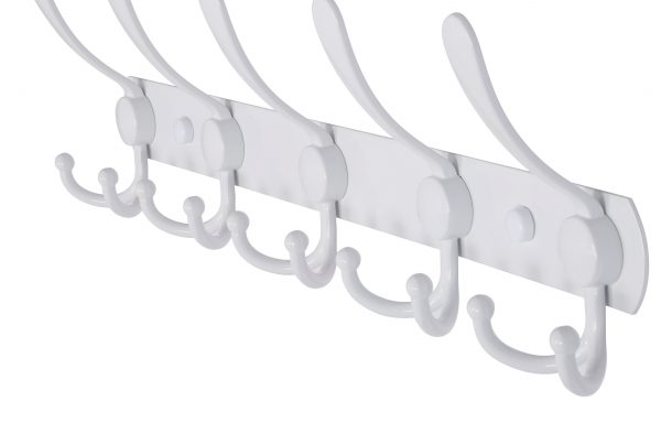 Dseap Wall Mounted Coat Rack – 5 Tri Hooks, Heavy Duty, Stainless Steel, Metal Coat Hook Rail for Coat Hat Towel Purse Robes Mudroom Bathroom Entryway,White