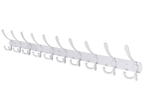 Dseap Coat Rack Wall Mount – 38” Long 10-Tri-Hooks Heavy Duty Coat Hanger Rail Wall Hooks for Hanging Coats Hats Clothing Clothes Purse Mudroom Entryway, White