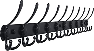 Dseap Coat Rack Wall Mount – 38” Long 10-Tri-Hooks Heavy Duty Coat Hanger Rail Wall Hooks for Hanging Coats Hats Clothing Clothes Purse Mudroom Entryway, Black